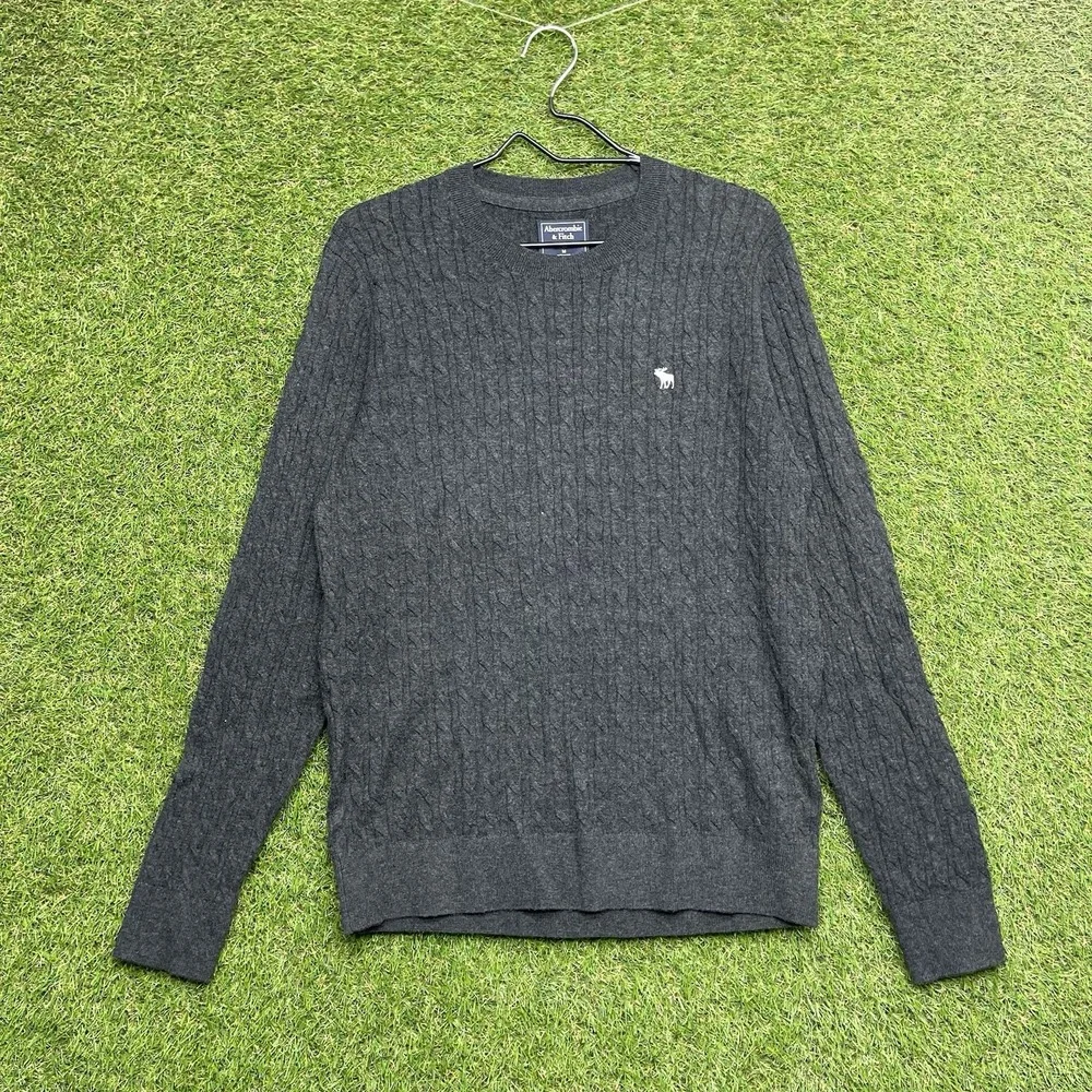 Abercrombie & Fitch Merino Wool Sweater Mens Medium Gray Cable Knit Dress Preppy